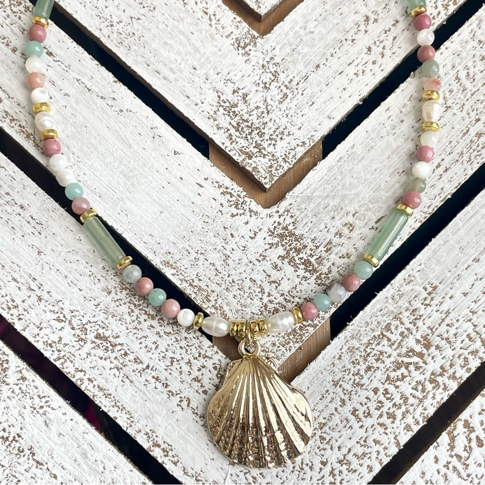 NEW Luna Norte Gold Multi Stone Beaded Necklace Genuine Stones Fresh Water Pearl
